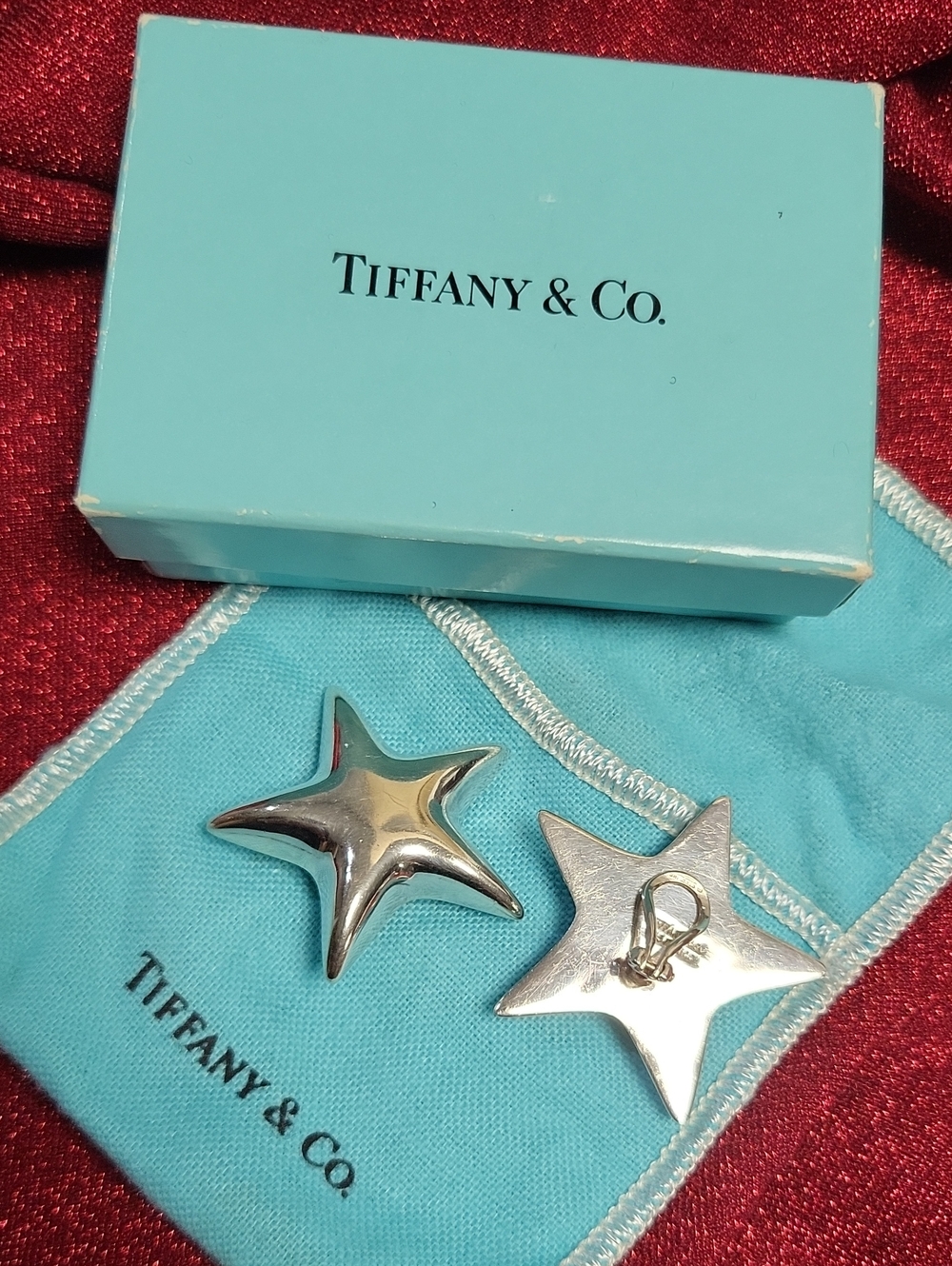Tiffany Large Puffy Star Clip-On Sterling Silver Earrings